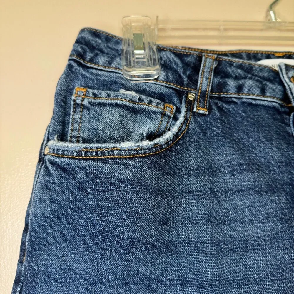 ANINE BING woman's size 31 Lara mid rise indigo raw hem ankle button fly jeans
